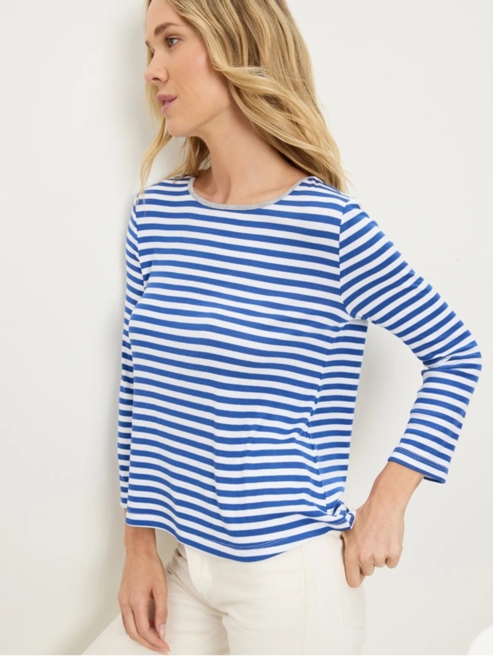 Michael Stars Elevated striped linen long sleeve scoop neck relaxed pullover top